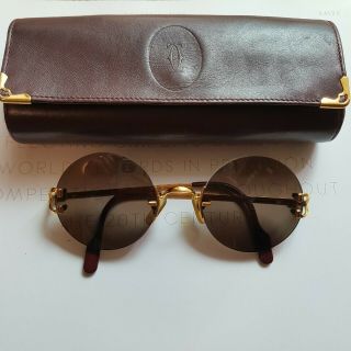 Cartier Vintage Eyeglasses C Decor Gold Rimless Sunglasses Round Authentic 100