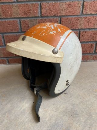 Vintage 1968 Bell 500 Tx Motorcycle Racing Helmet Orange White - Rare -