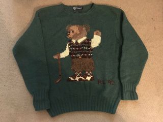 Vintage Og Polo Ralph Lauren Golf Bear Knit/sweater Size M P Wing Stadium 1992