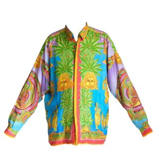 1990s Gianni Versace Silk Shirt Buddha Theme | Size 52