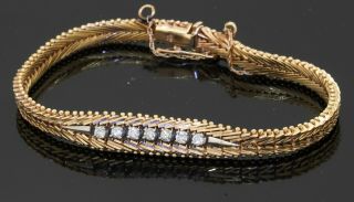 Italian Vintage 14k Yellow Gold 0.  50ct Diamond Wheat Link Chain Bracelet