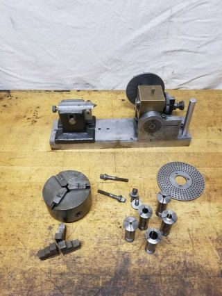 Vintage 5 " Indexing Dividing Head With Tailstock Cushman 3 " Chuck And Collets