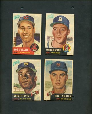 1953 Topps Baseball - 4 Different Hof - Irvin,  Feller,  Spahn,  Wilhelm F - G/vg - Look Nicer