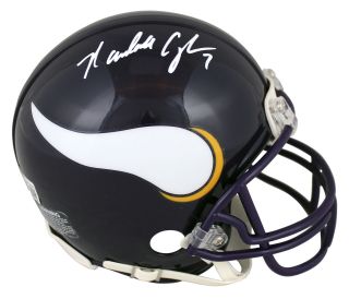 Vikings Randall Cunningham Signed 83 - 01 Tb Purple Rep Mini Helmet Bas Witnessed