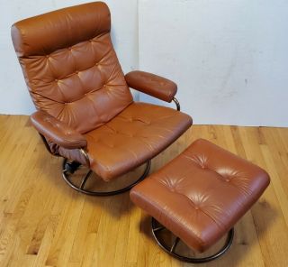 Vtg Ekornes Stressless Mid Century Modern Brown Leather Copper Recliner Chair