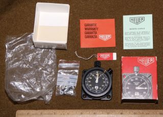 Vintage 70s Heuer Monte - Carlo Dash Stopwatch W/ Box Papers Hang Tag Bag
