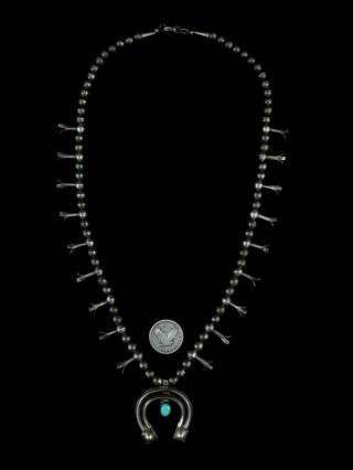 Vintage Navajo Squash Blossom Necklace - Sterling Silver And Turquoise