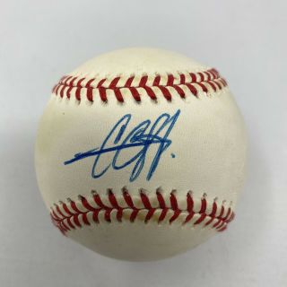 Cc Sabathia Signed Autographed Oml Baseball Yankees,  Indians With Display Case