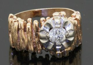 Vintage Heavy 14k Gold.  50ctw Diamond Solitaire Abstract Cocktail Ring Size 6.  5