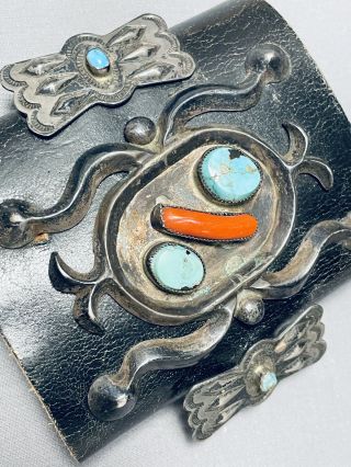 Early Authentic Vintage Navajo Turquoise Coral Sterling Silver Ketoh Bracelet