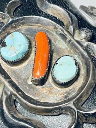 EARLY AUTHENTIC VINTAGE NAVAJO TURQUOISE CORAL STERLING SILVER KETOH BRACELET 6
