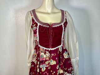 Vintage Gunne Sax By Jessica Midi Dress Size 9 Red Floral Cottage Core 2