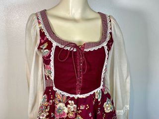 Vintage Gunne Sax By Jessica Midi Dress Size 9 Red Floral Cottage Core 3