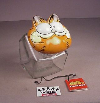Enesco Garfield Cat Ceramic & Glass Cookie / Candy Jar 1981 Cartoon Figurine