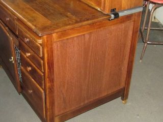 Antique Rare Wood Top Oak Hoosier Cabinet with etched glass 4