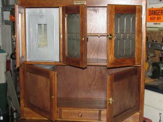 Antique Rare Wood Top Oak Hoosier Cabinet with etched glass 6