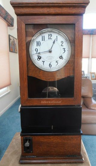 Antique Oak 1925 International Time Recorder - Clock & Punch Great