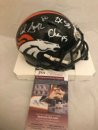 Rod Smith Signed / Autographed Broncos Insc.  Mini Helmet Jsa (a)