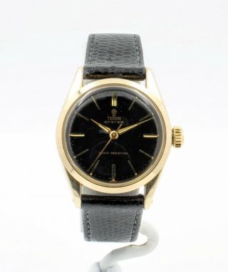 Vintage Rolex Tudor Oyster Swiss Gold Plated Black Dial Wrist Watch W3501 - 3
