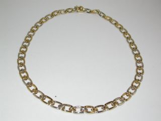 Vintage Scottish 9ct White & Yellow Gold Fancy Link Necklace 17 Inch C.  1980