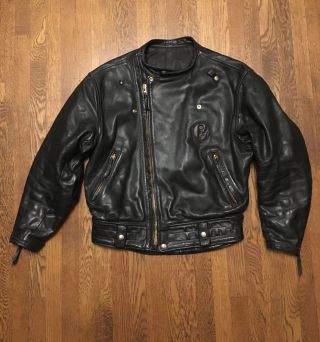 Langlitz Leathers 1960s Vintage Black Quilted Horsehide Motorcycle Jacket 46”