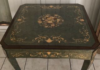 Vintage Italian Inlaid Wood Game Table With Four Chairs