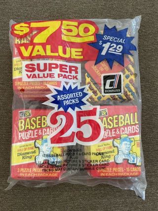 1982 Donruss Value Pack,  25 Assorted Packs.  13 ‘82 Baseball Packs (ripken Rc)
