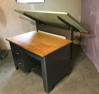 Vintage Hamilton 60 " X 38 " Tilt/lift Industrial Drafting Table With Desk