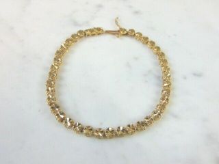 Womens Vintage Estate 14k Yellow Gold Diamond Cut Link Bracelet 8.  1g E1749