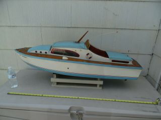 Vintage 48 " Wooden Cruiser Rc Boat Electric Motor With Stand
