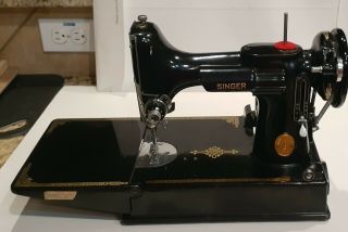Vintage 1949 Singer 221 Featherweight Sewing Machine W/case & Attachments