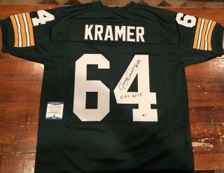Jerry Kramer Autographed Green Bay Packers Custom Green Jersey Hof 18 Beckett