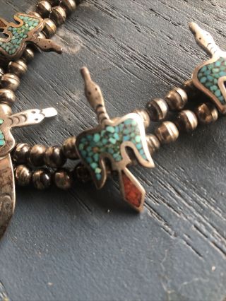 Vintage 70 ' s Sterling Squash Blossom,  Peyote Bird Turquoise Coral 26 