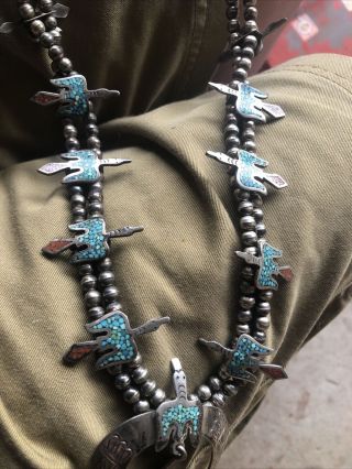 Vintage 70 ' s Sterling Squash Blossom,  Peyote Bird Turquoise Coral 26 