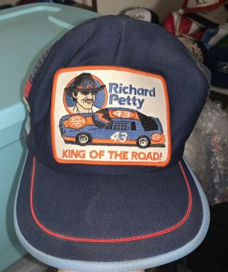 Vintage Richard Petty Kong Of The Road 3 Stripe Mesh Snapback Hat Cap Usa Patch