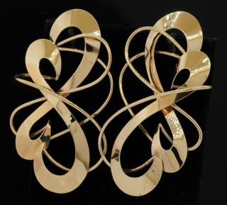 Designer Signed Vintage 14k Gold Large Abstract Heart Earrings
