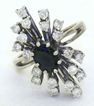Vintage 18K WG 2.  0CT VS diamond & Blue sapphire cluster cocktail ring size 6.  5 2