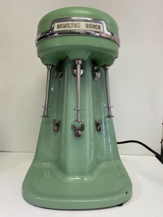Vintage Retro Hamilton Beach 3 - Head Milkshake Maker Model 940 Jadeite Green