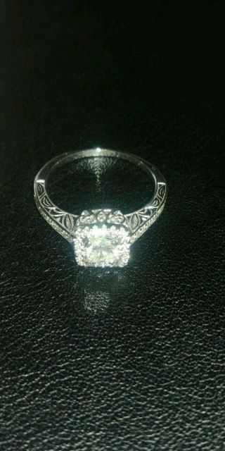 Vintage 14k White Gold Halo Style Engagement Ring.  Radian Cut