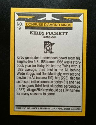 1987 Donruss Kirby Puckett DK BAS Beckett Signed Autograph Twins Card HOF d.  06 2