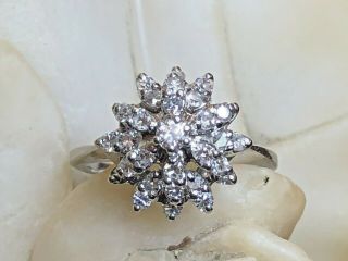 Vintage Estate 14k White Gold Diamond Ring Starburst Flower Engagement Wedding