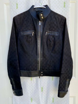Rare 100 Auth Vintage 5k Gucci Tom Ford Gg Monogram Leather Biker Jacket 44 It