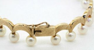 Vintage heavy 14K gold 5mm pearl crown florentine hinged bangle bracelet 4