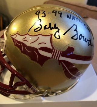 Bobby Bowden Autographed Florida State Mini Helmet W/ 93 - 99 Natl Champs Insc