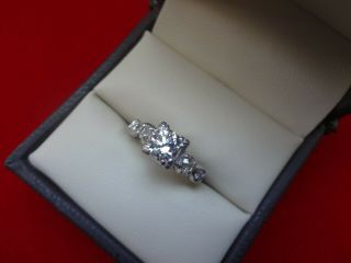 Vintage Platinum Round Diamond Engagement Ring W/ Side Accents