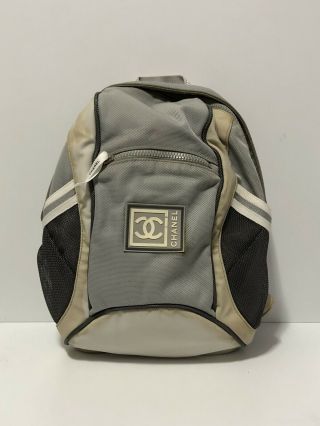 Rare Vtg Chanel Cc Logo Gray Sport Backpack
