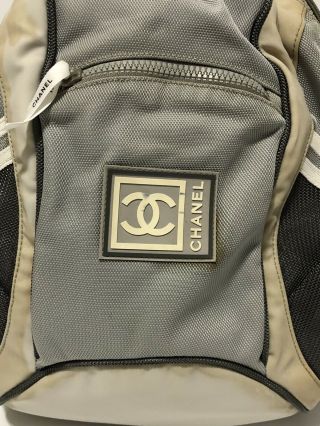 Rare Vtg Chanel CC Logo Gray Sport Backpack 2