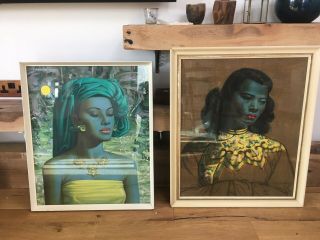 Vintage Green Lady / Chinese Lady & Balinese Girl Tretchikoff Prints Pair 1960s