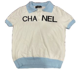 Chanel Baby Blue Logo Polo Golf Tennis Vintage T Shirt