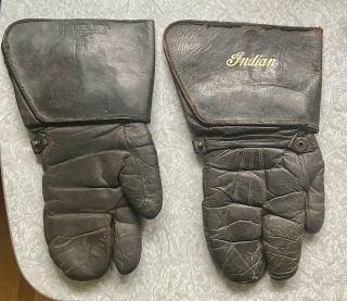 Vintage Antique Rare Leather 1920’s - 1930 Indian Gauntlet Motorcycle Gloves